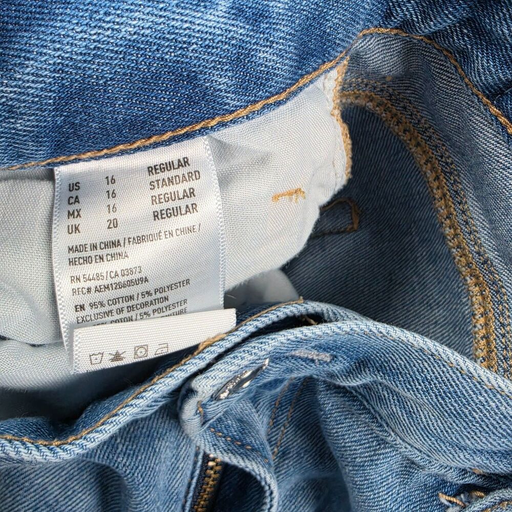 American Eagle Mom Jeans Womens 16 Reg High Rise Distressed Ripped Knee Blue - Picture 6 of 11